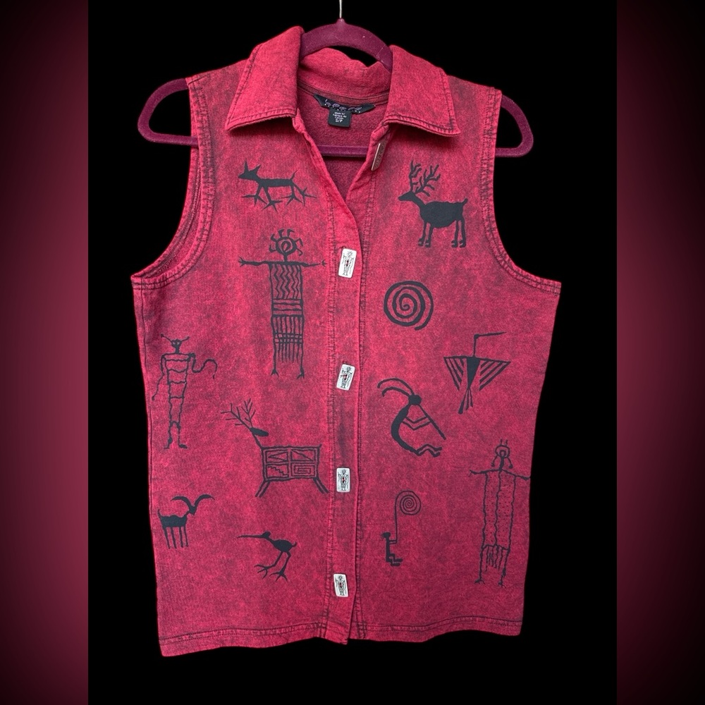 Vintage BFOFO Designs tribal art red vest Size Small
